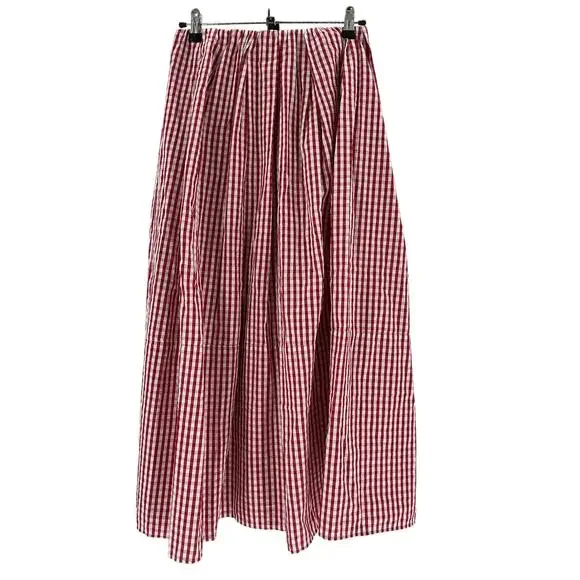 Faithfull 'Solinas' Red Cotton Gingham Midi Skirt Size 4